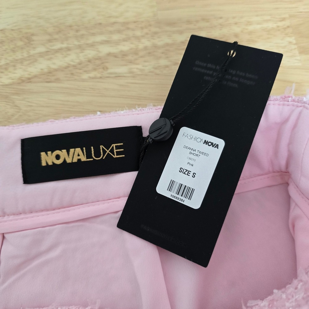 Fashion Nova Luxe Deanna Tweed Shorts Pink Pearl Button Sequin High Waist Small - Picture 4 of 9